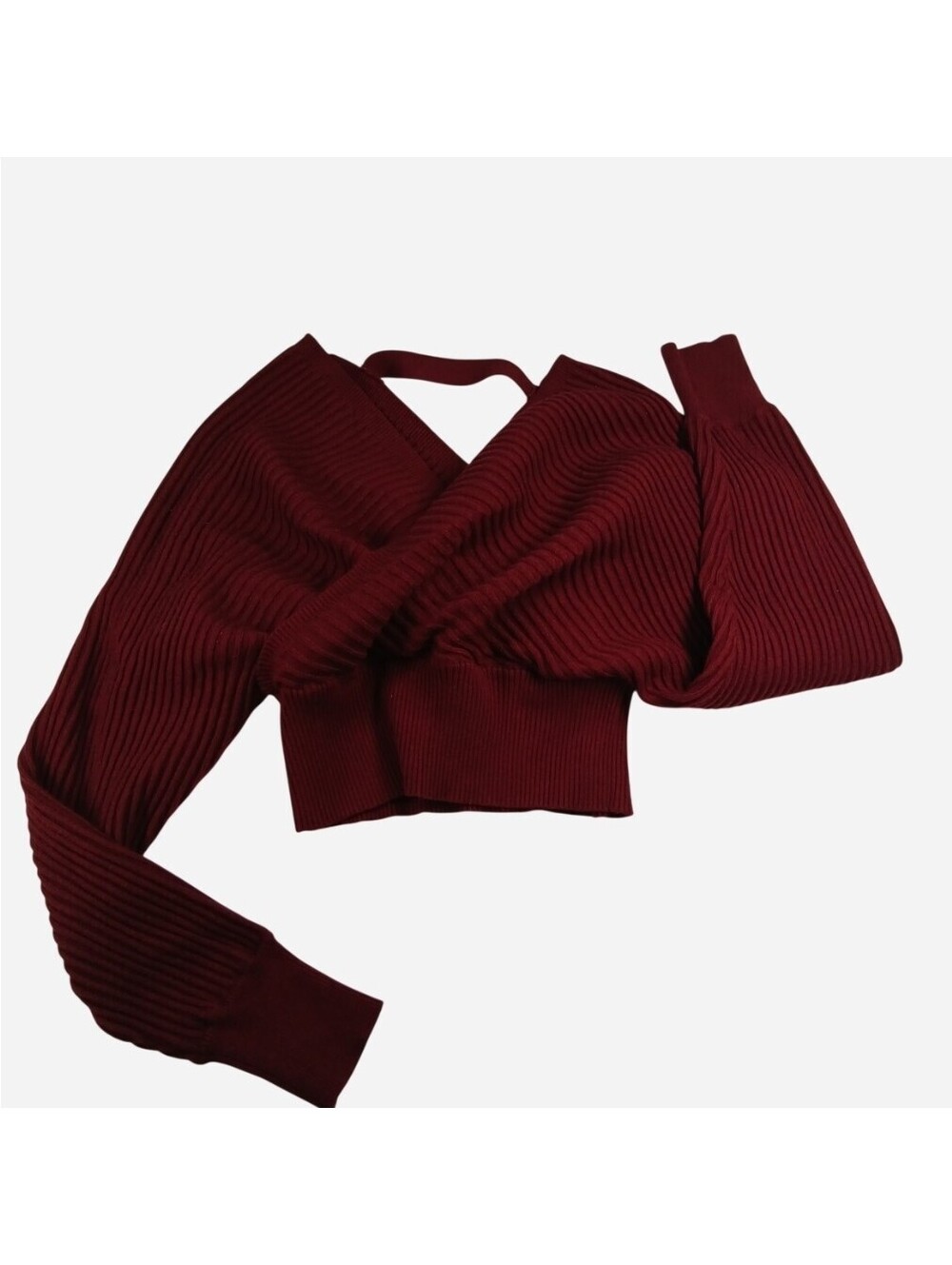 Windsor Maroon Wrap Front Cropped Sweater Medium Boho Minimalist Dolman Sleeve